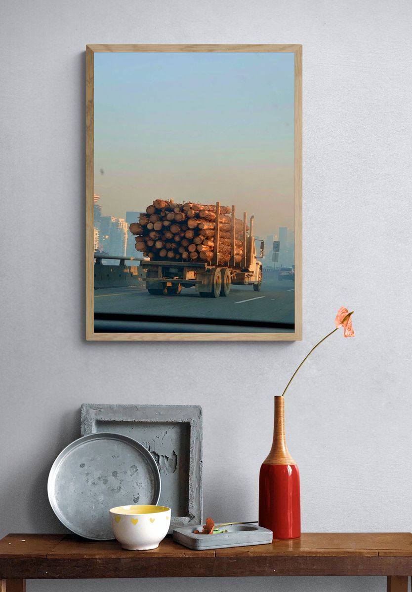 Log Truck Cityscape Photography Poster. — room view 3