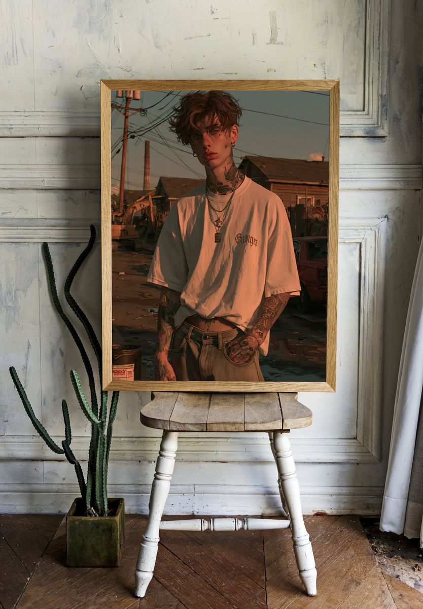 Tattooed Street Portrait Poster. room preview