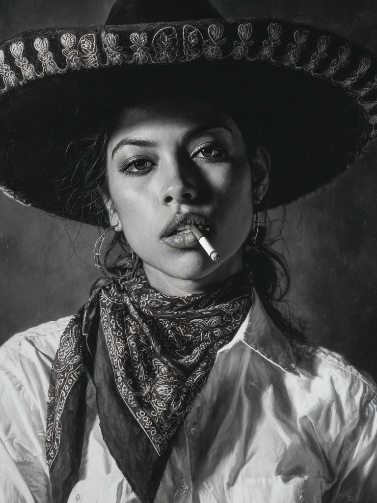 Cowgirl Portrait Black-White Poster. poster detail