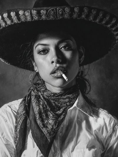 Cowgirl Portrait Black-White Poster.