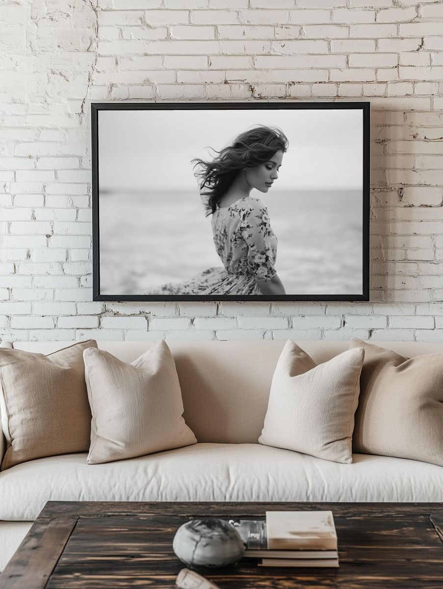Windblown Woman Portrait Print. — room view 1