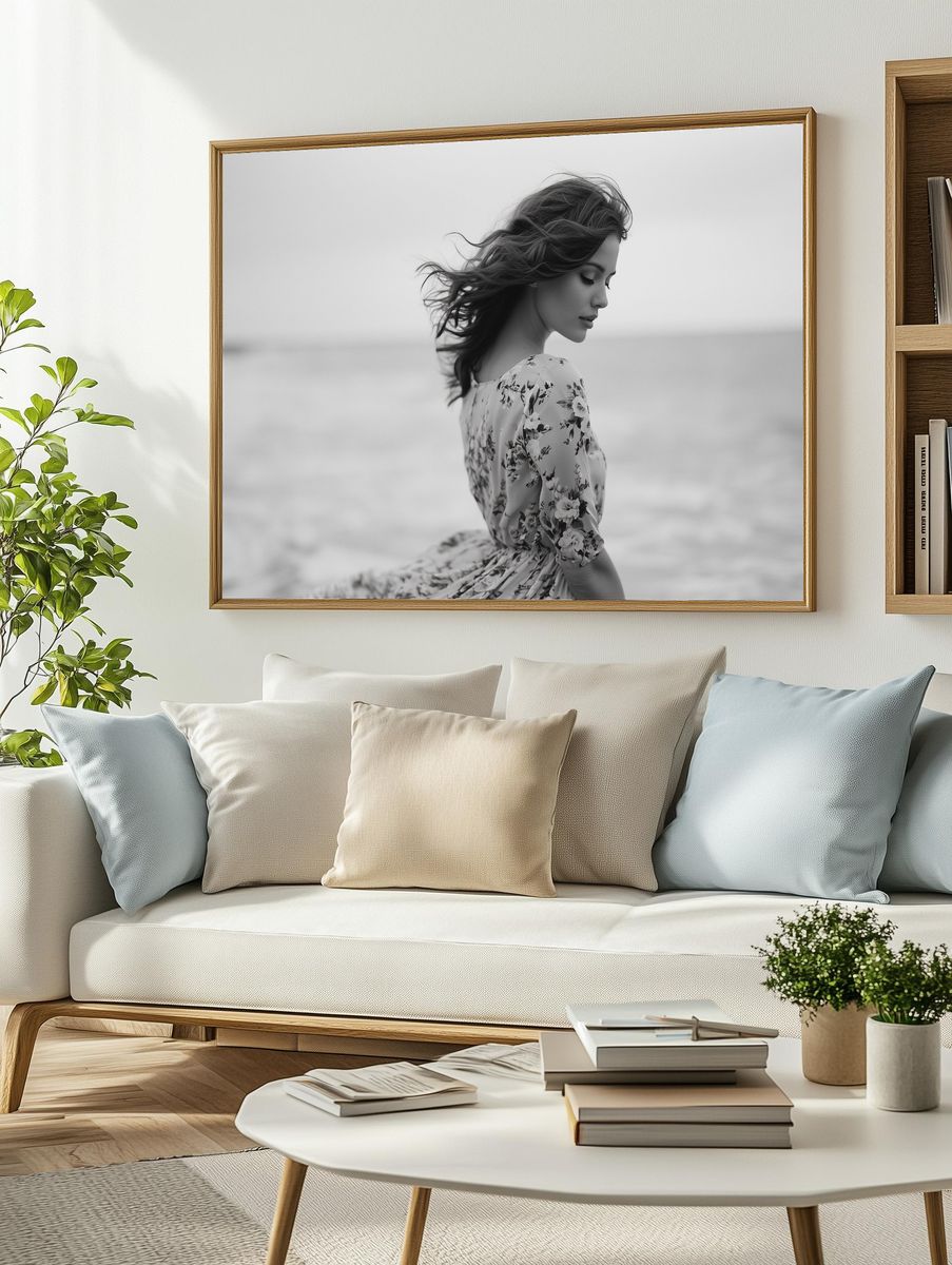 Windblown Woman Portrait Print. — room view 2