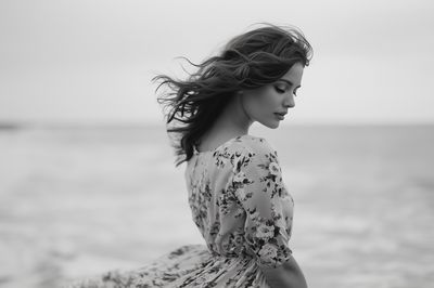 Windblown Woman Portrait Print. poster