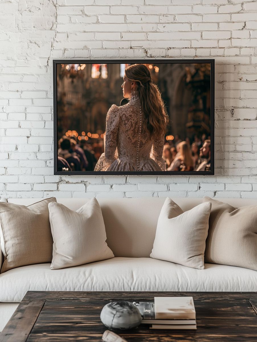 Elegant Woman in Lace Dress Poster. — room view 1