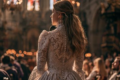 Elegant Woman in Lace Dress Poster. poster