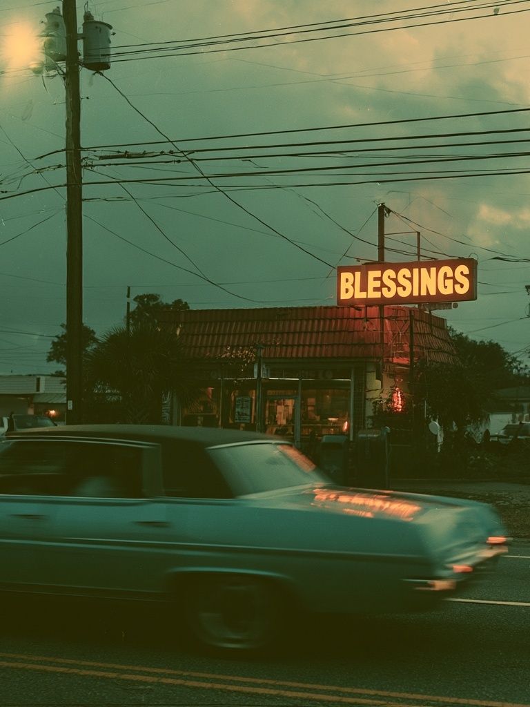 Blessings Neon Street Scene Poster. poster — photography art