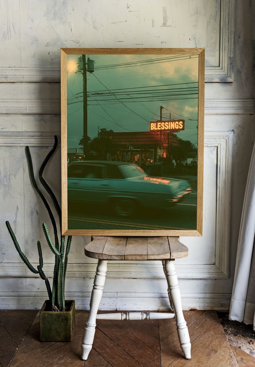 Blessings Neon Street Scene Poster. — room view 1