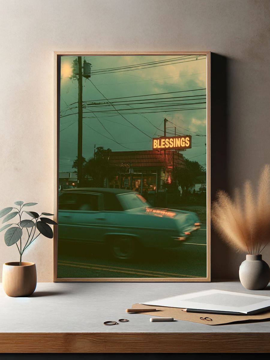 Blessings Neon Street Scene Poster. — room view 2