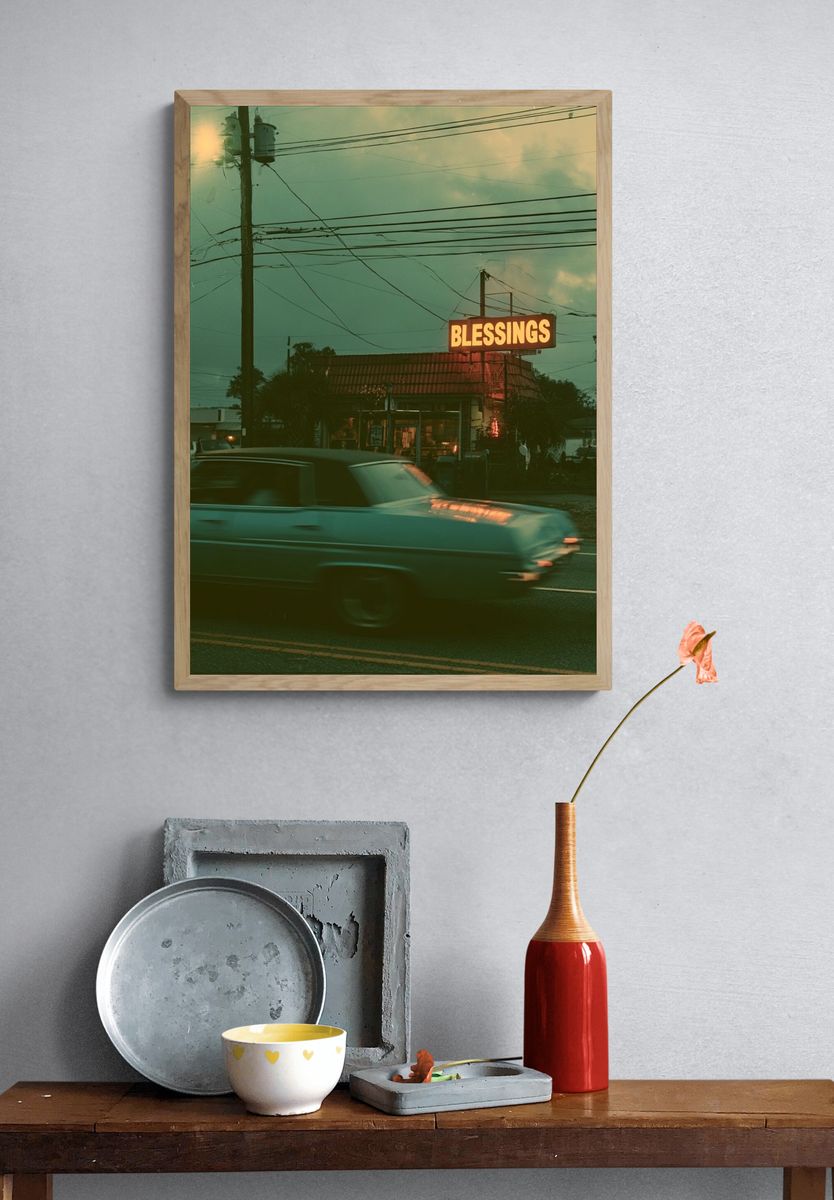 Blessings Neon Street Scene Poster. — room view 3