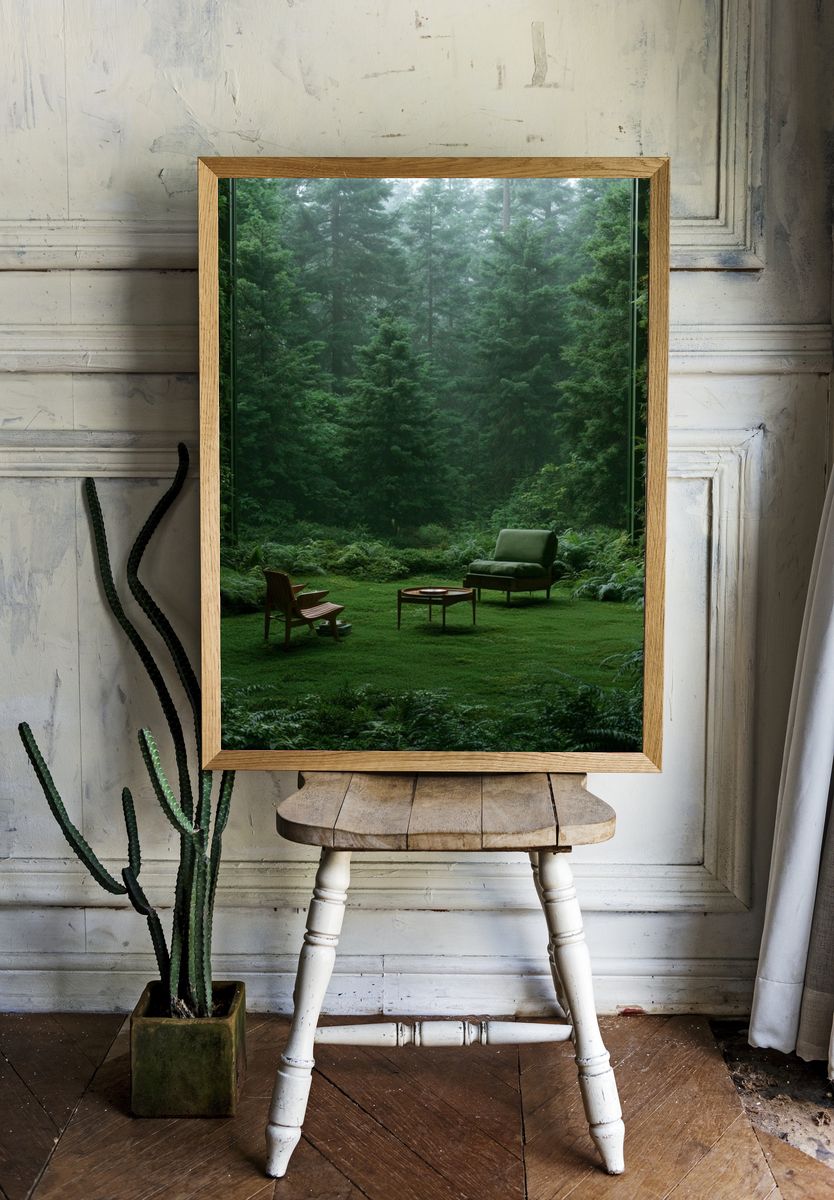 Misty Forest Retreat Photography Poster. — room view 1