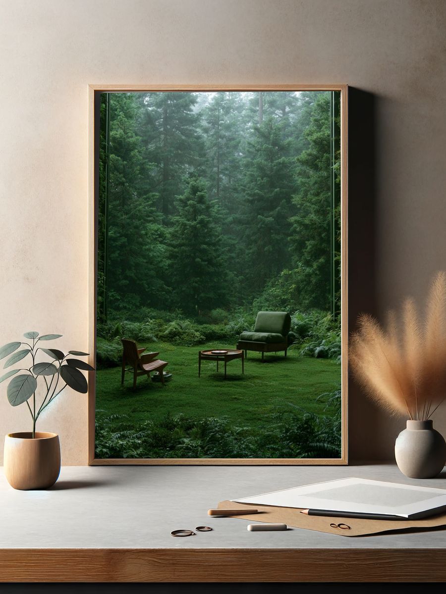 Misty Forest Retreat Photography Poster. — room view 2