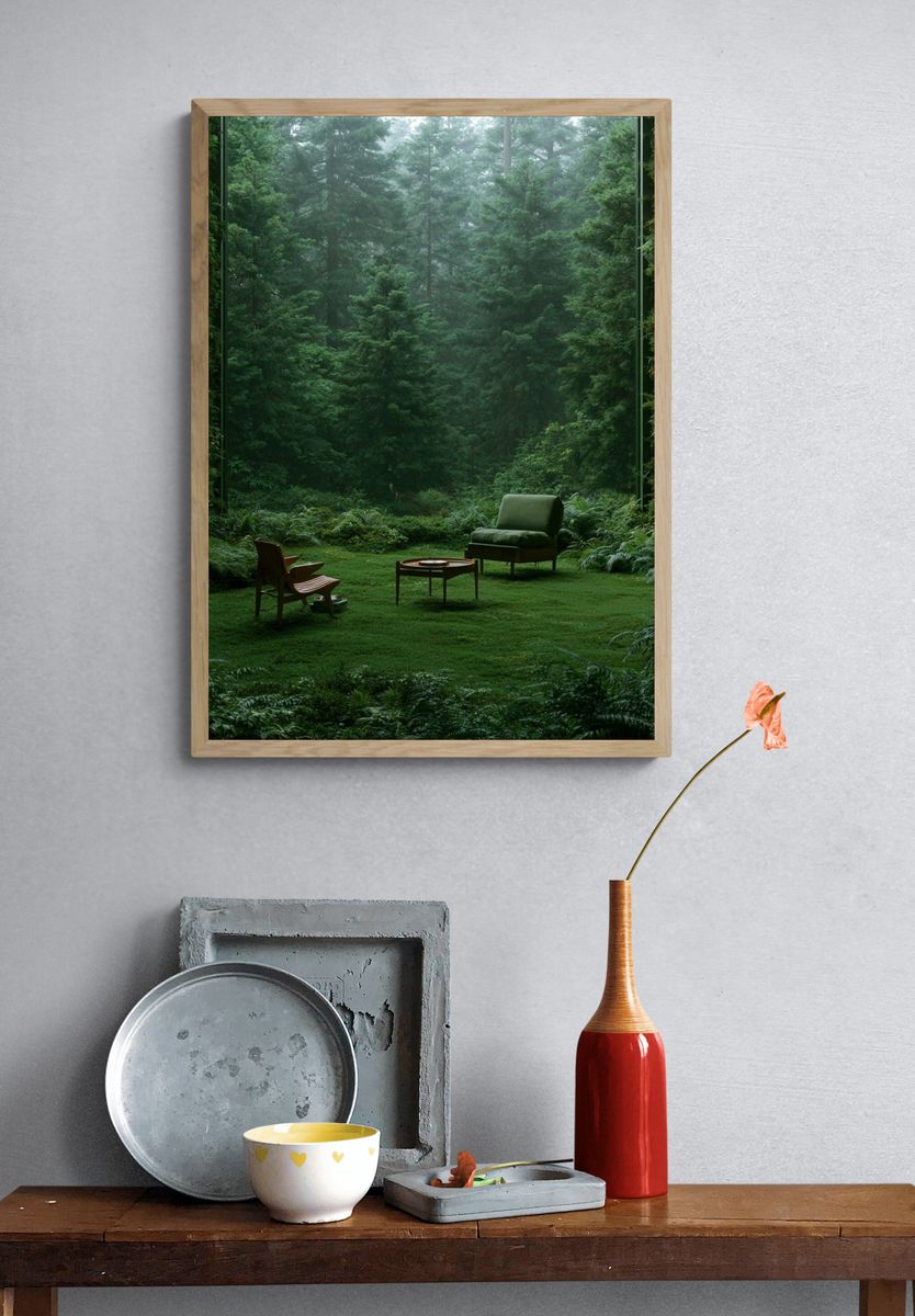 Misty Forest Retreat Photography Poster. — room view 3