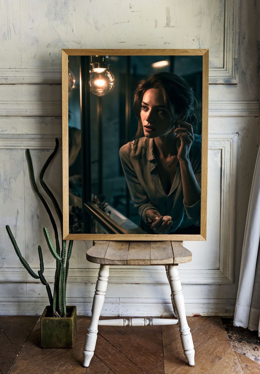 Moody Portrait in Teal Light Poster. room preview