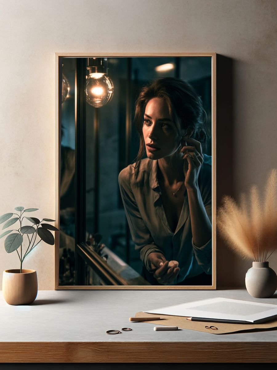 Moody Portrait in Teal Light Poster. — room view 2