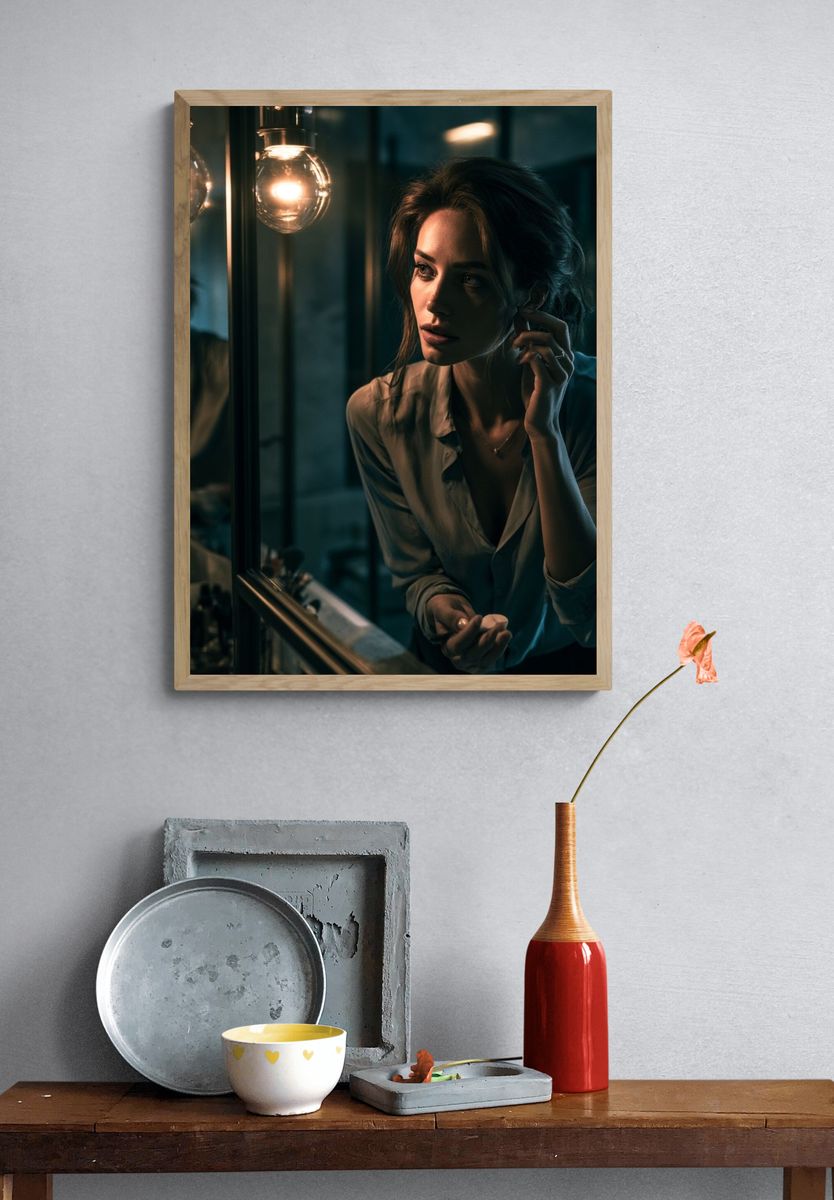 Moody Portrait in Teal Light Poster. — room view 3