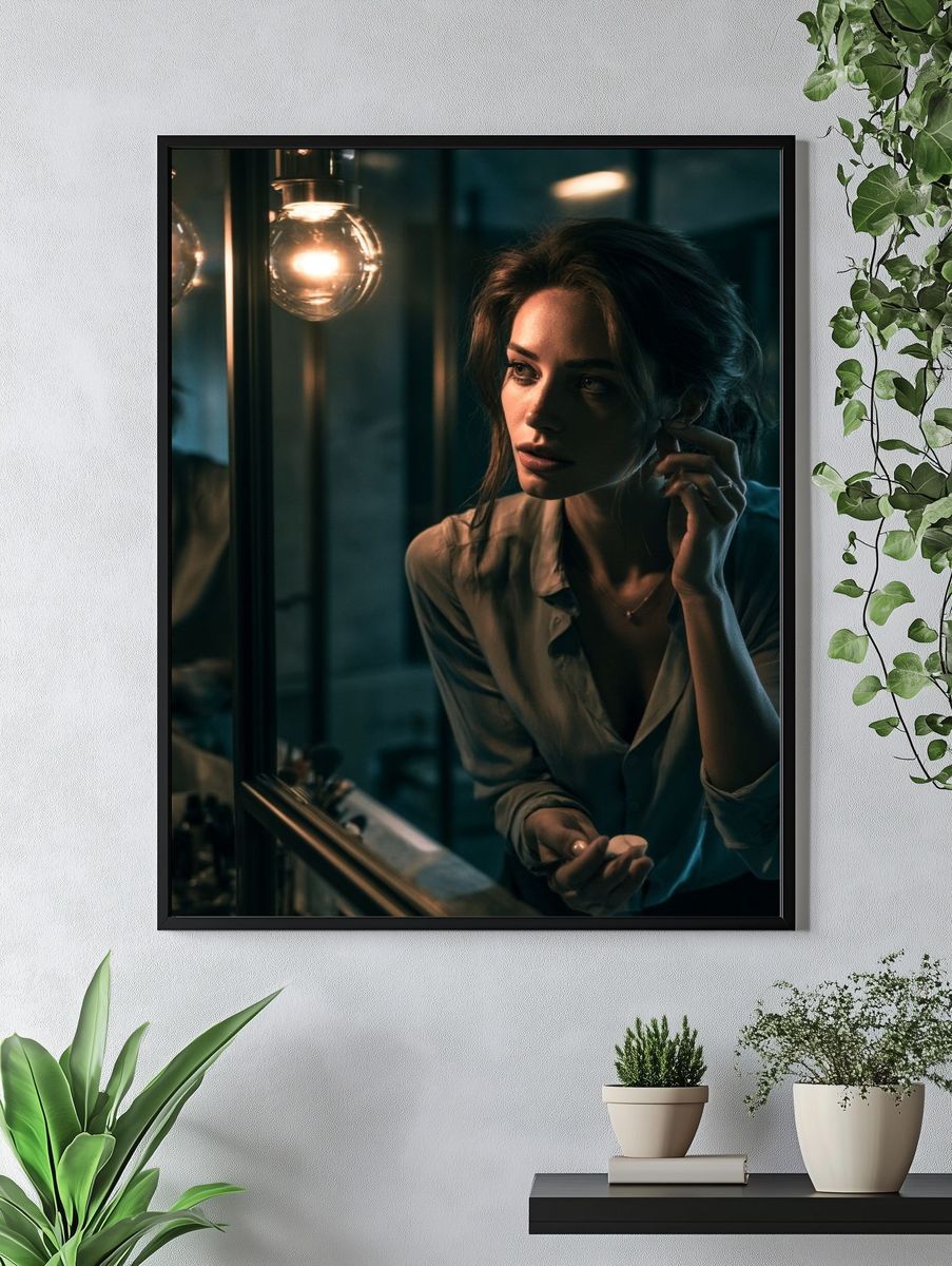 Moody Portrait in Teal Light Poster. — room view 4