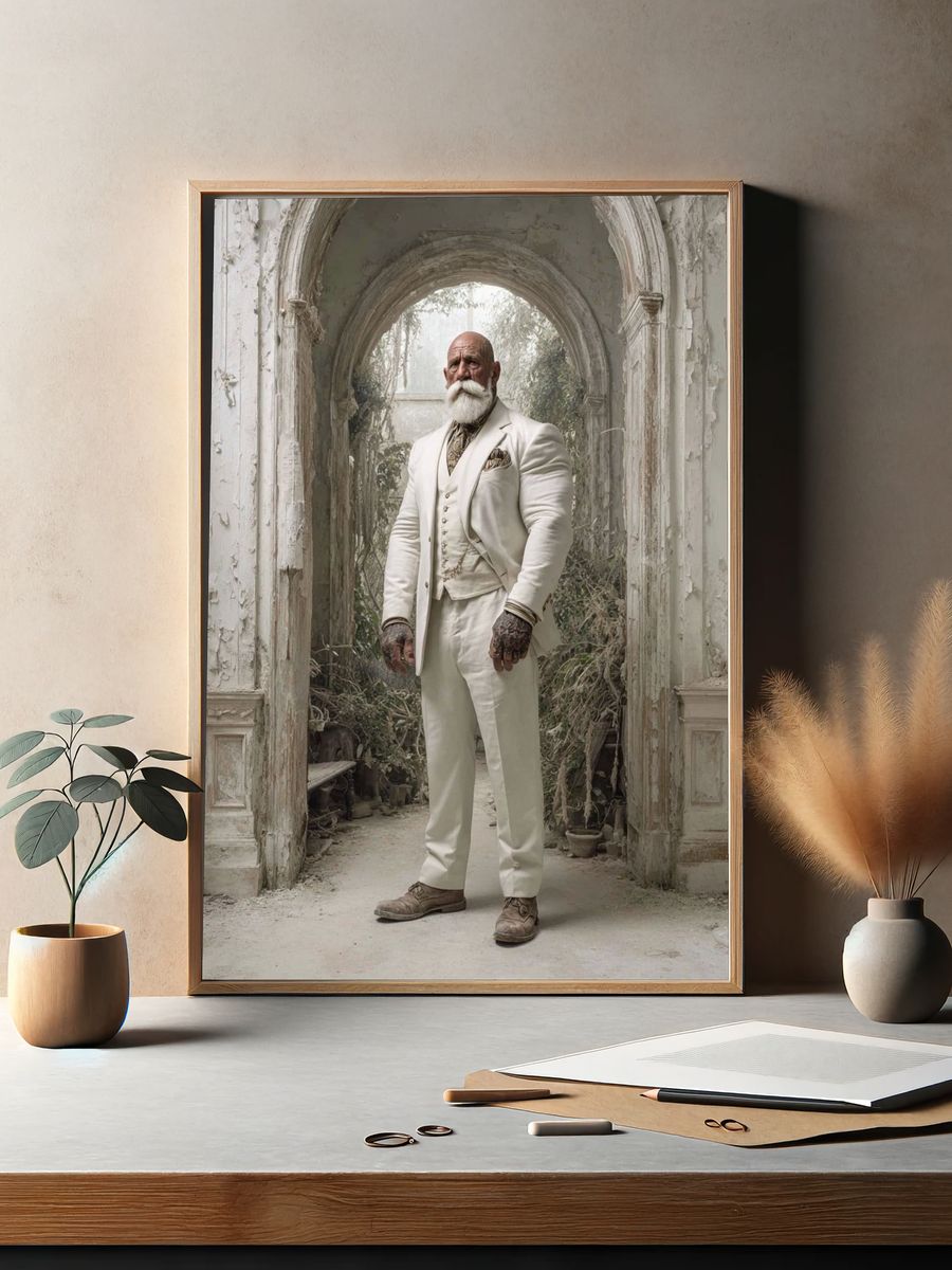 Elder Gentleman in White Suit Poster. — room view 2