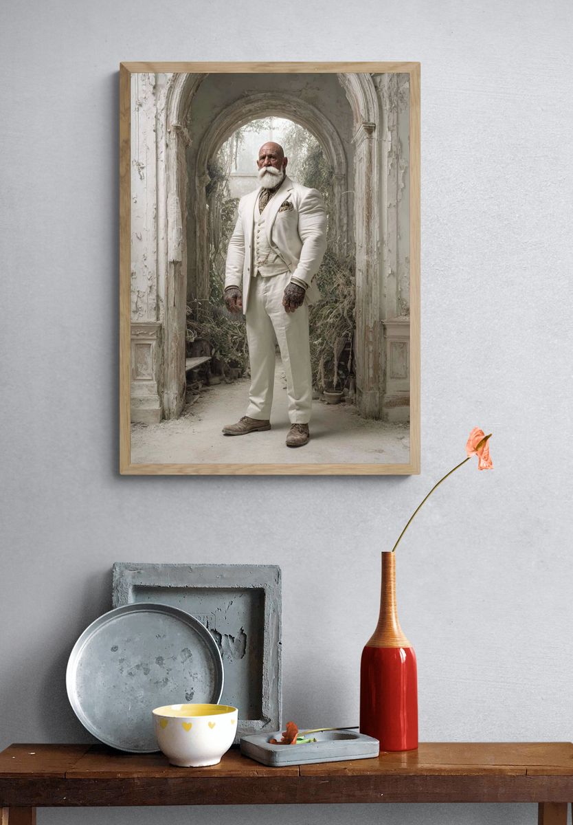 Elder Gentleman in White Suit Poster. — room view 3