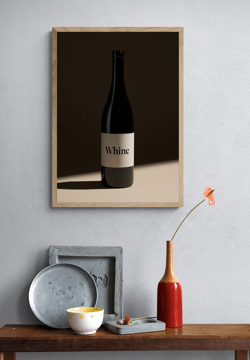 Whine Wine Bottle Photography Poster. — room view 3