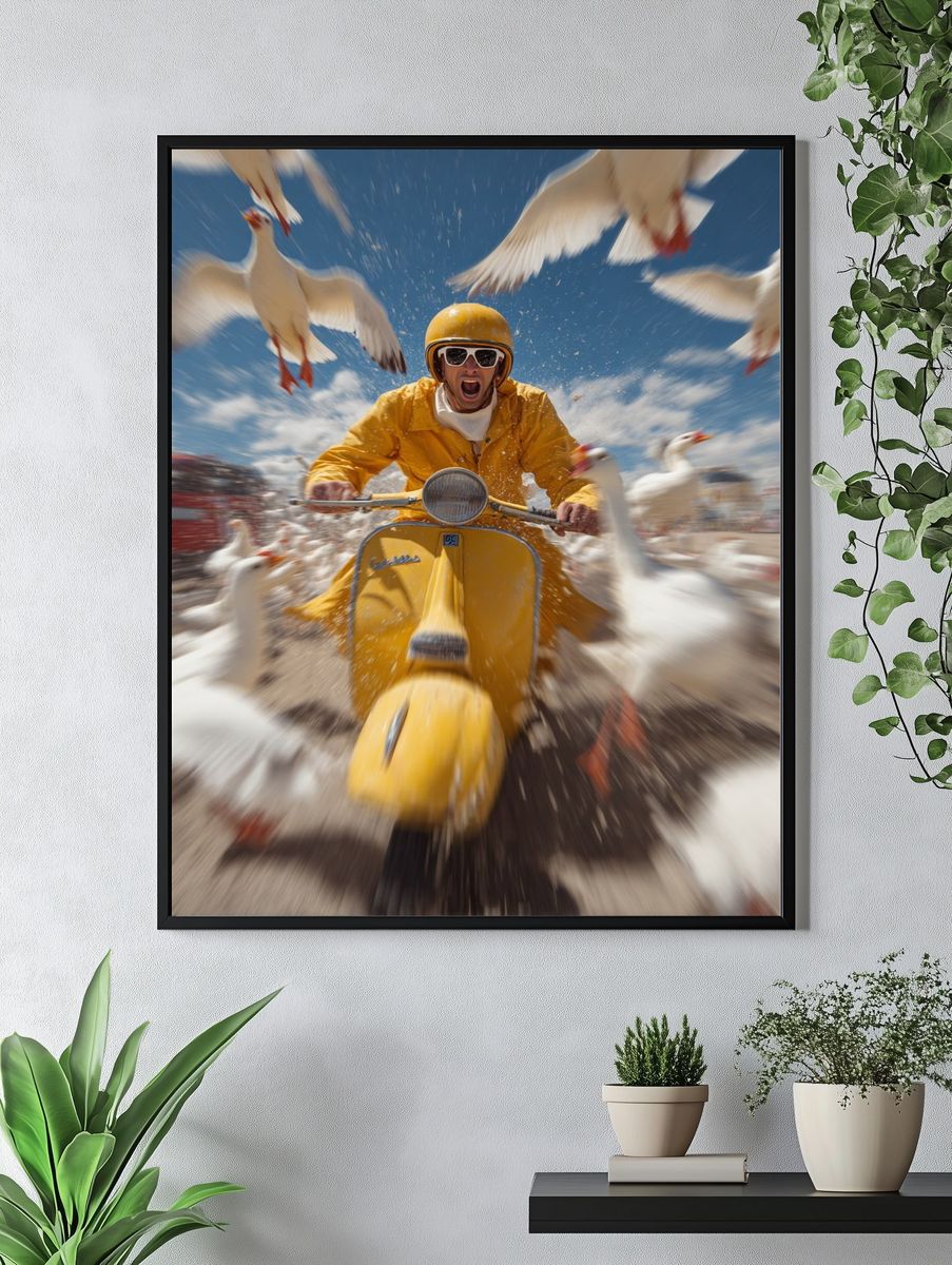 Yellow Scooter Chase Photography Poster. — room view 4