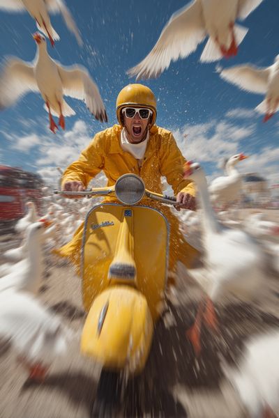 Yellow Scooter Chase Photography Poster.