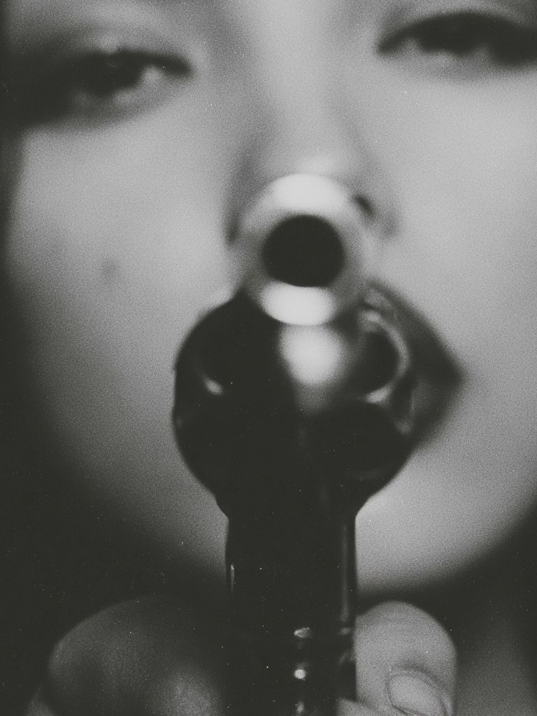 Surreal Face and Gun — Photography Print. poster — photography art