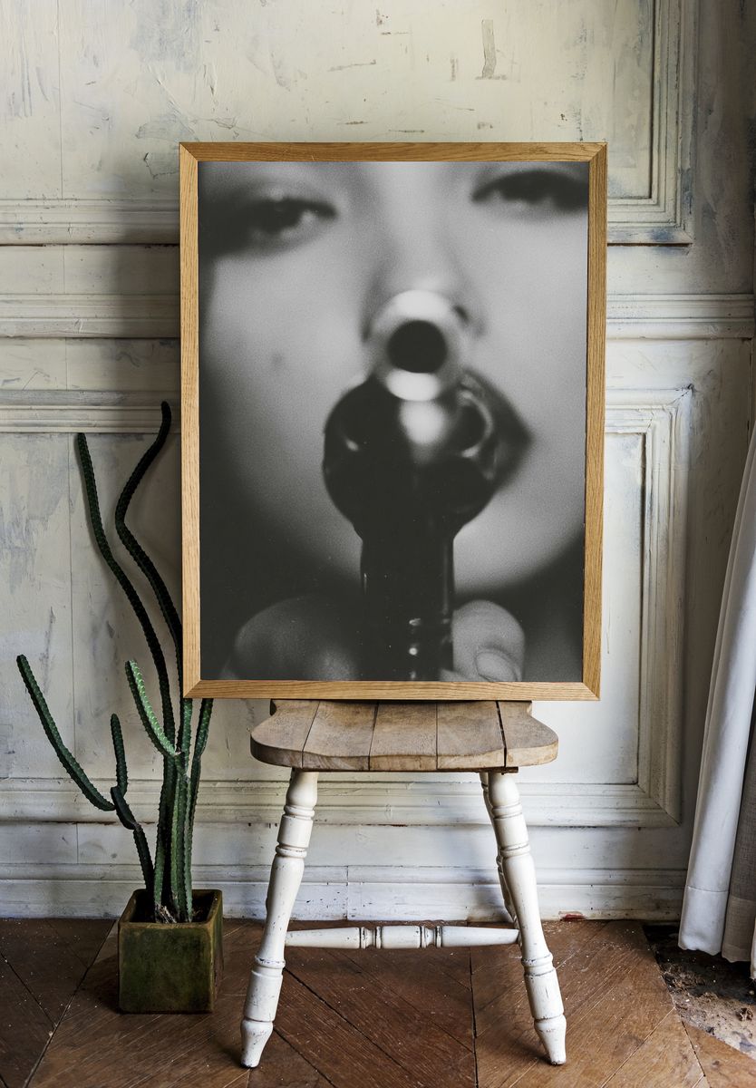 Surreal Face and Gun — Photography Print. room preview