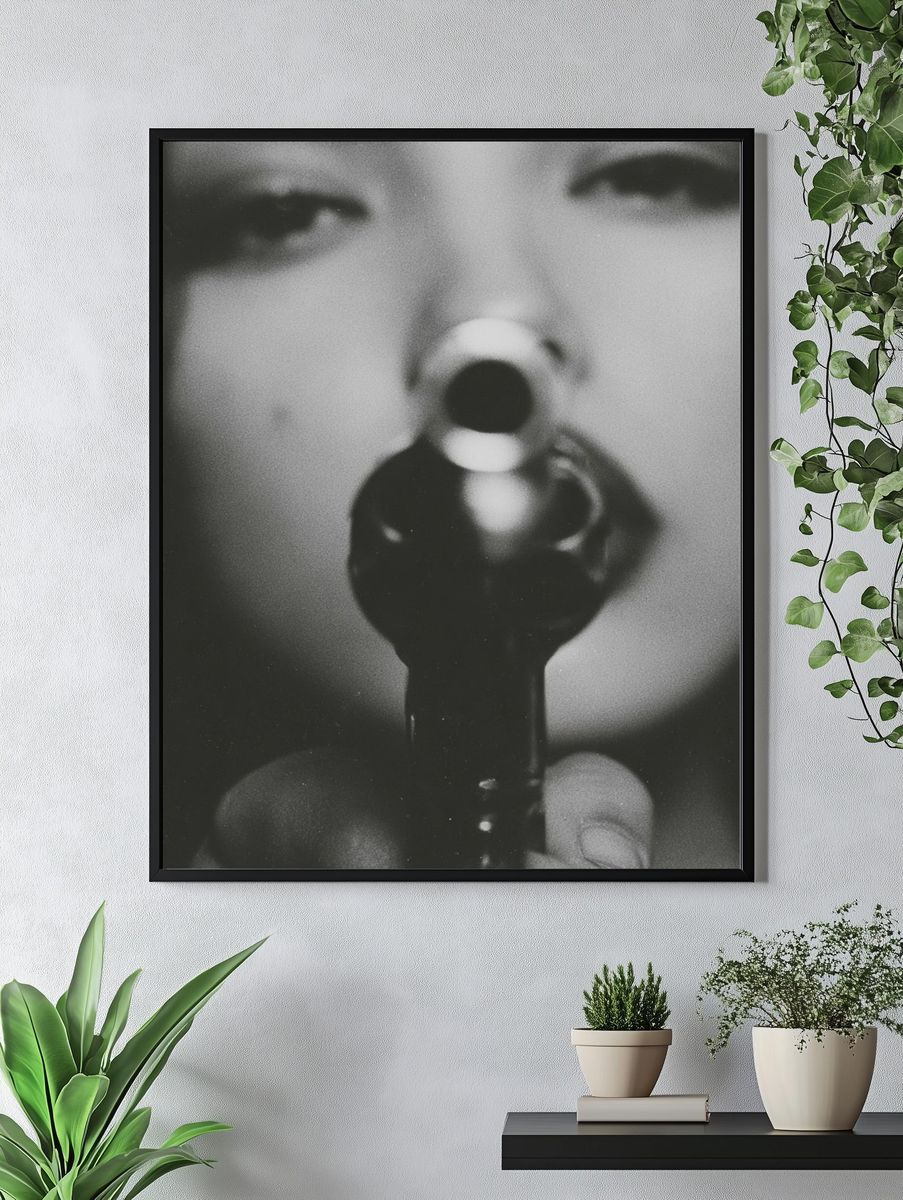 Surreal Face and Gun — Photography Print. — room view 4