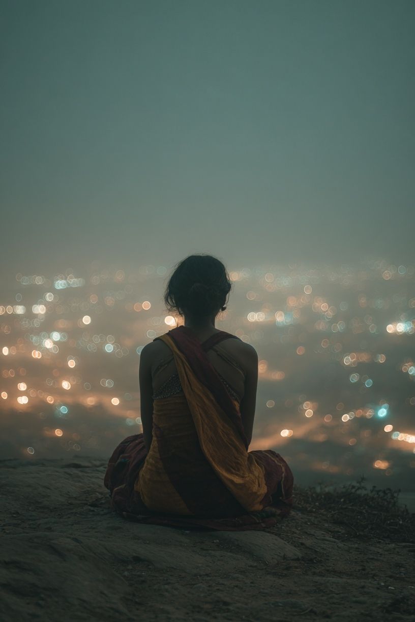 Contemplative Woman at Dusk — Photography Print. poster detail