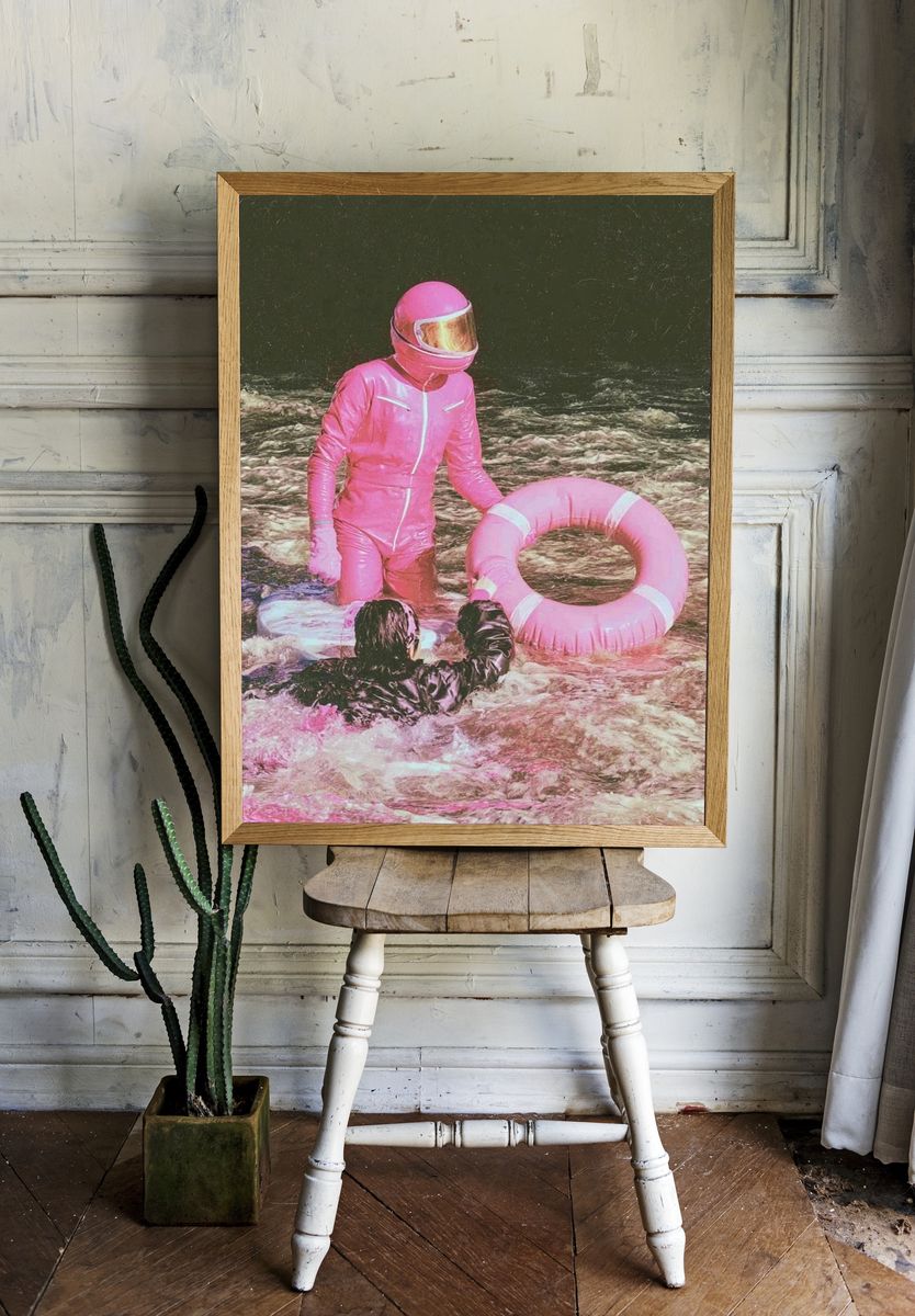 Pink Astronaut Rescue Photography Poster. room preview