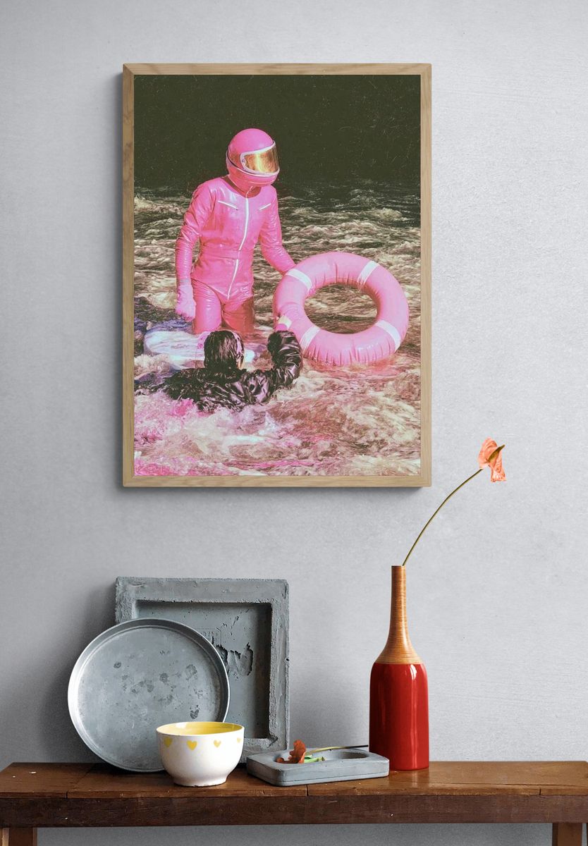 Pink Astronaut Rescue Photography Poster. — room view 3
