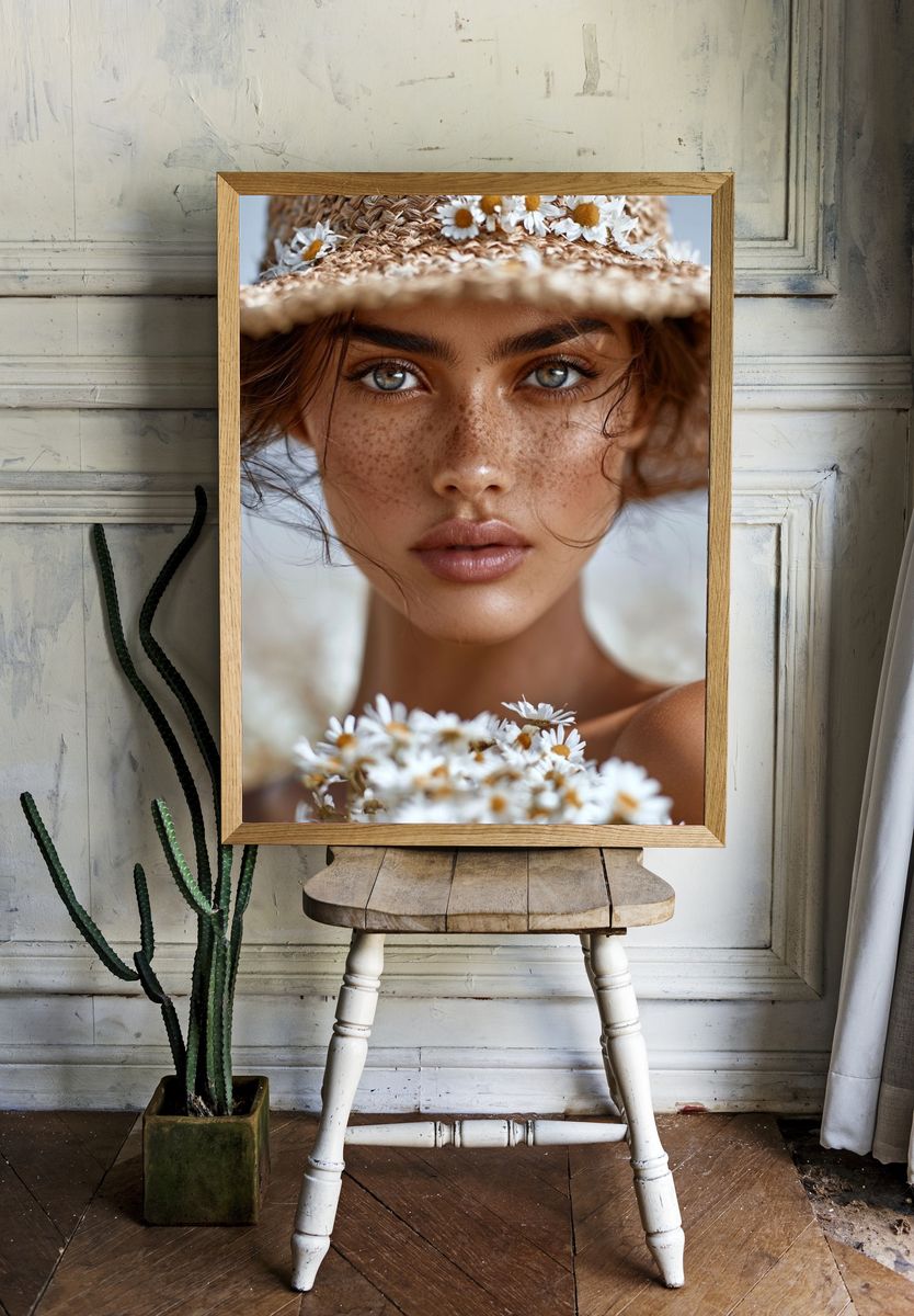 Freckled Woman in Straw Hat Poster. — room view 1