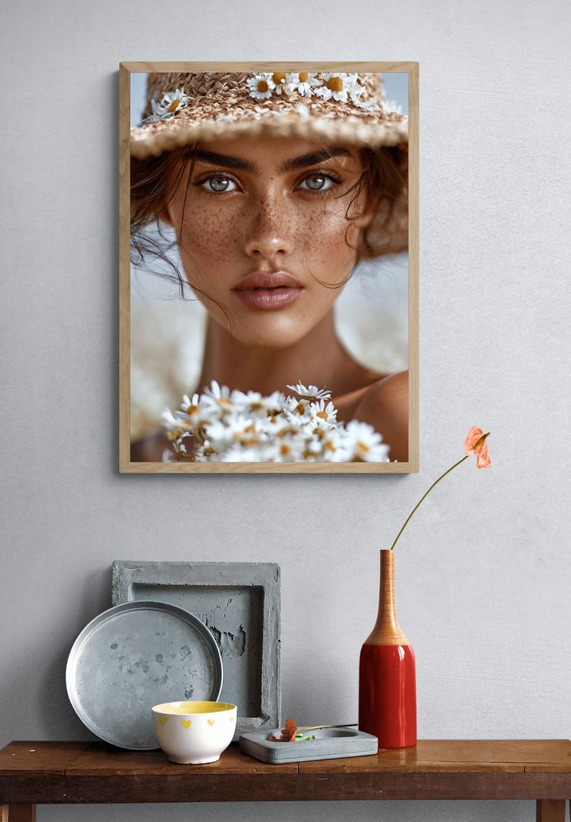 Freckled Woman in Straw Hat Poster. — room view 3