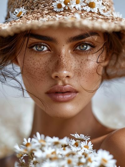 Freckled Woman in Straw Hat Poster.