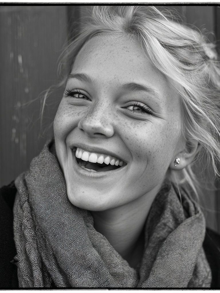 Smiling Portrait Black-White Print. poster detail
