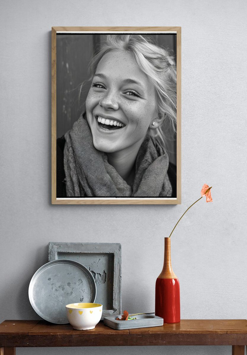 Smiling Portrait Black-White Print. — room view 3