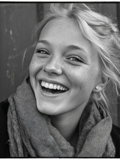 Smiling Portrait Black-White Print. poster