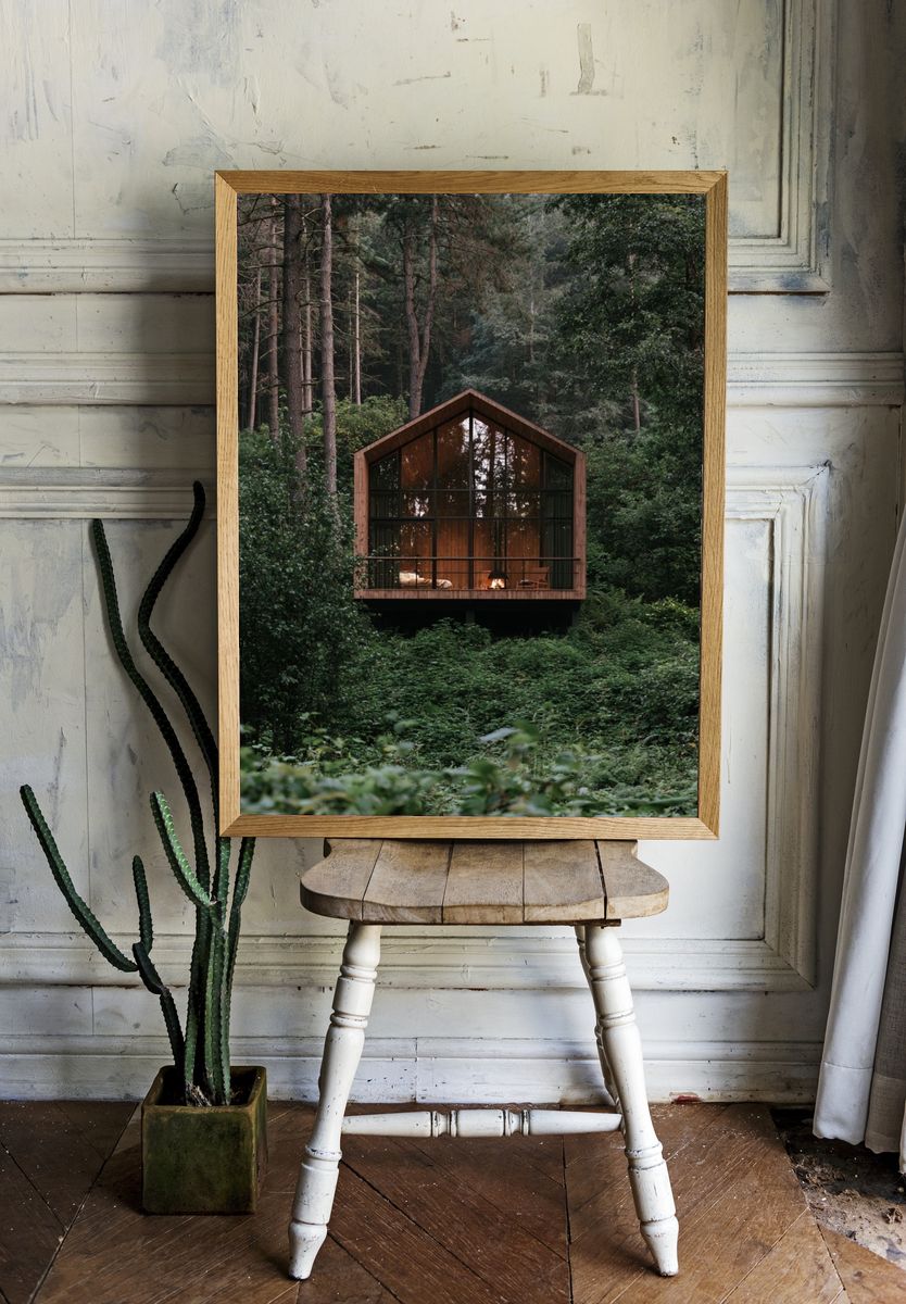 Forest Cabin Retreat Photography Poster. — room view 1