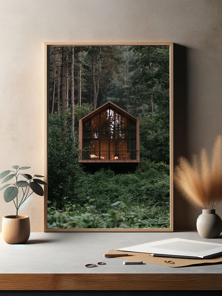 Forest Cabin Retreat Photography Poster. — room view 2