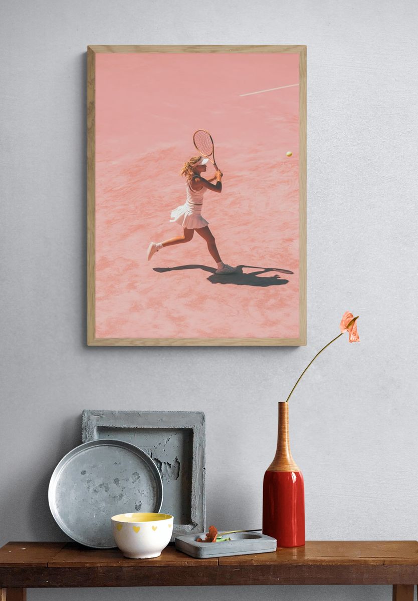 Pink Tennis Court Photography Poster. — room view 3