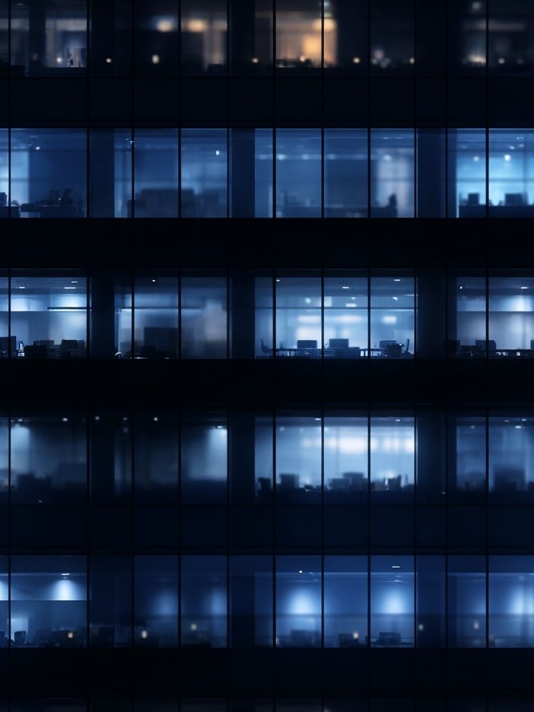 Blue Office Windows Night Poster. poster detail
