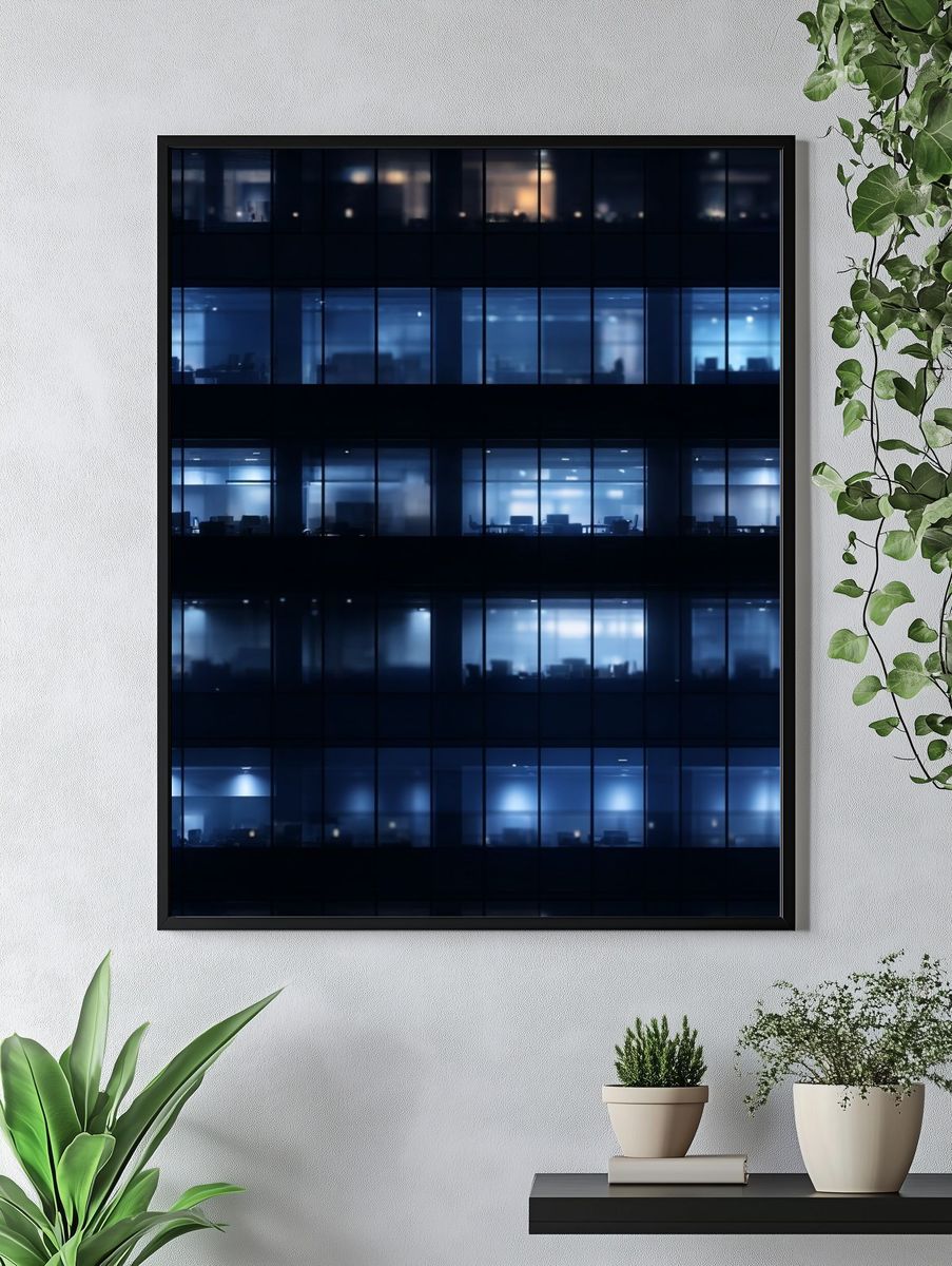 Blue Office Windows Night Poster. — room view 4