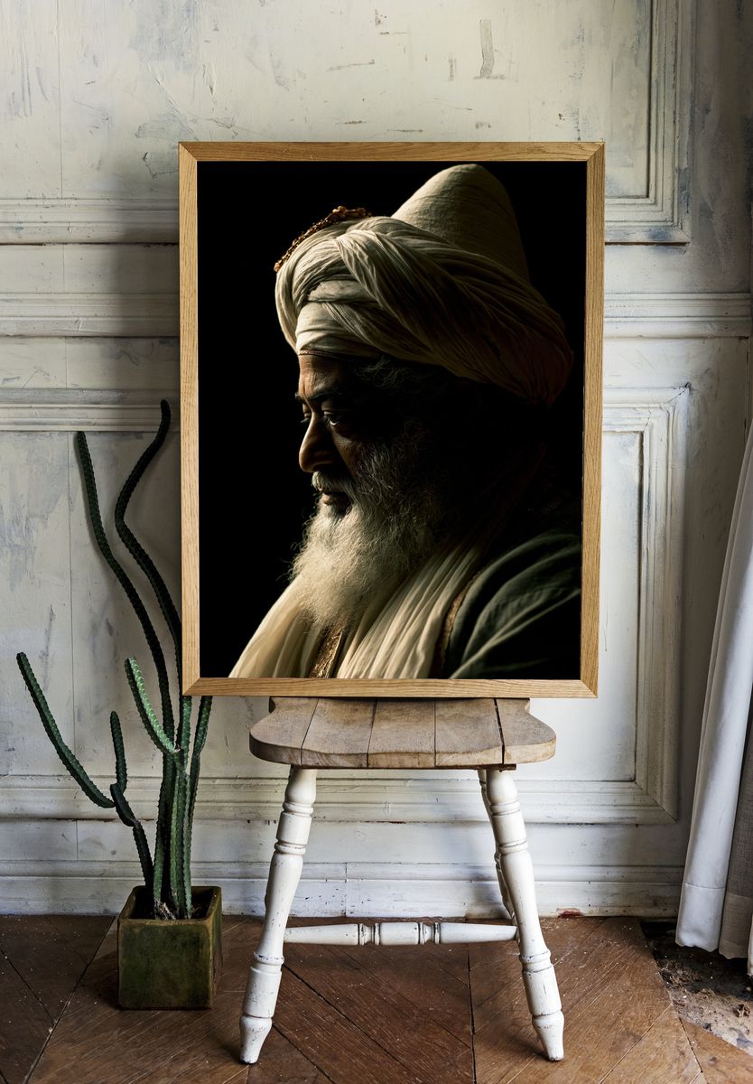 Turbaned Elder Portrait Print. room preview