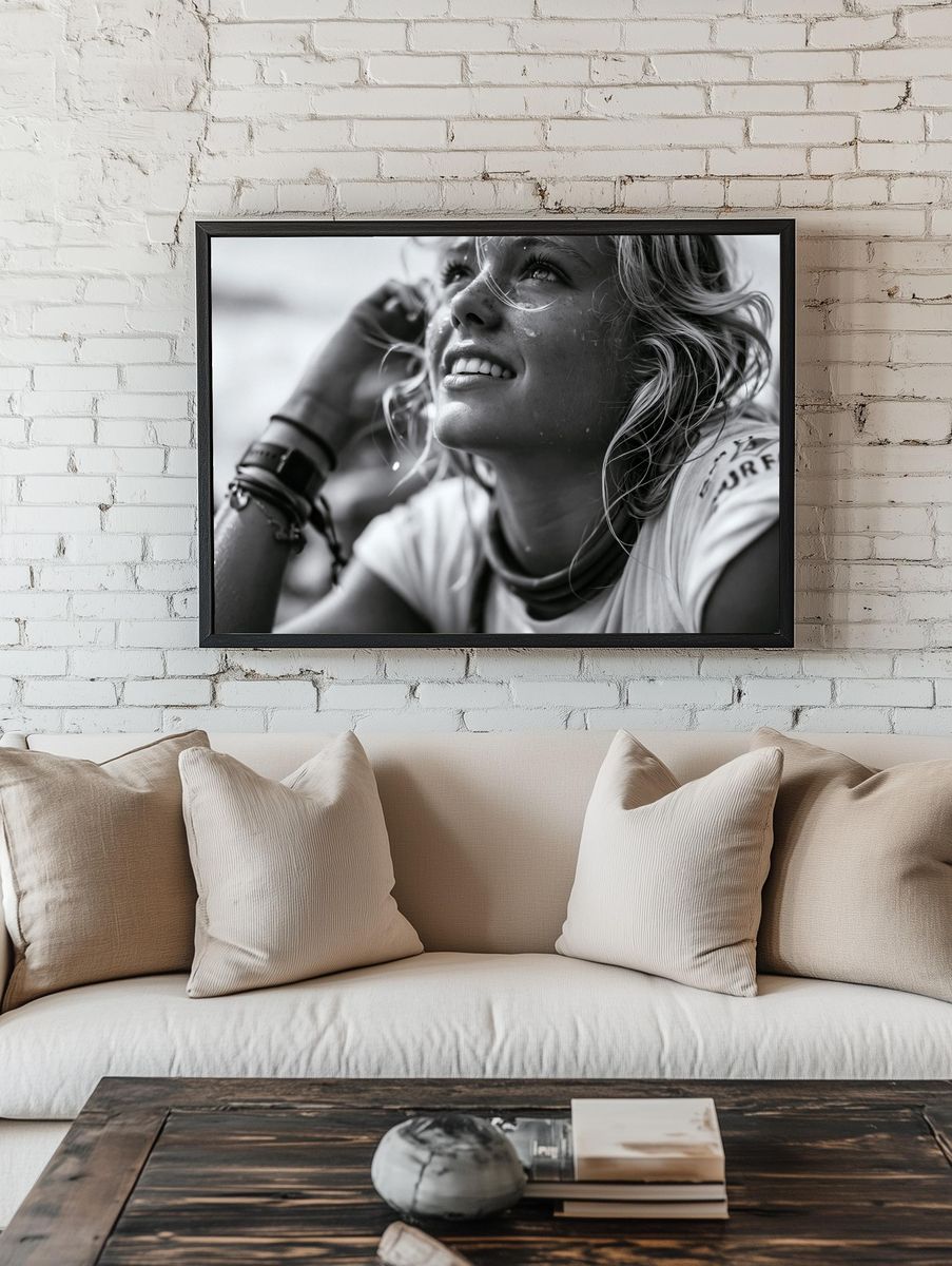 Surf Portrait Black-White Poster. room preview