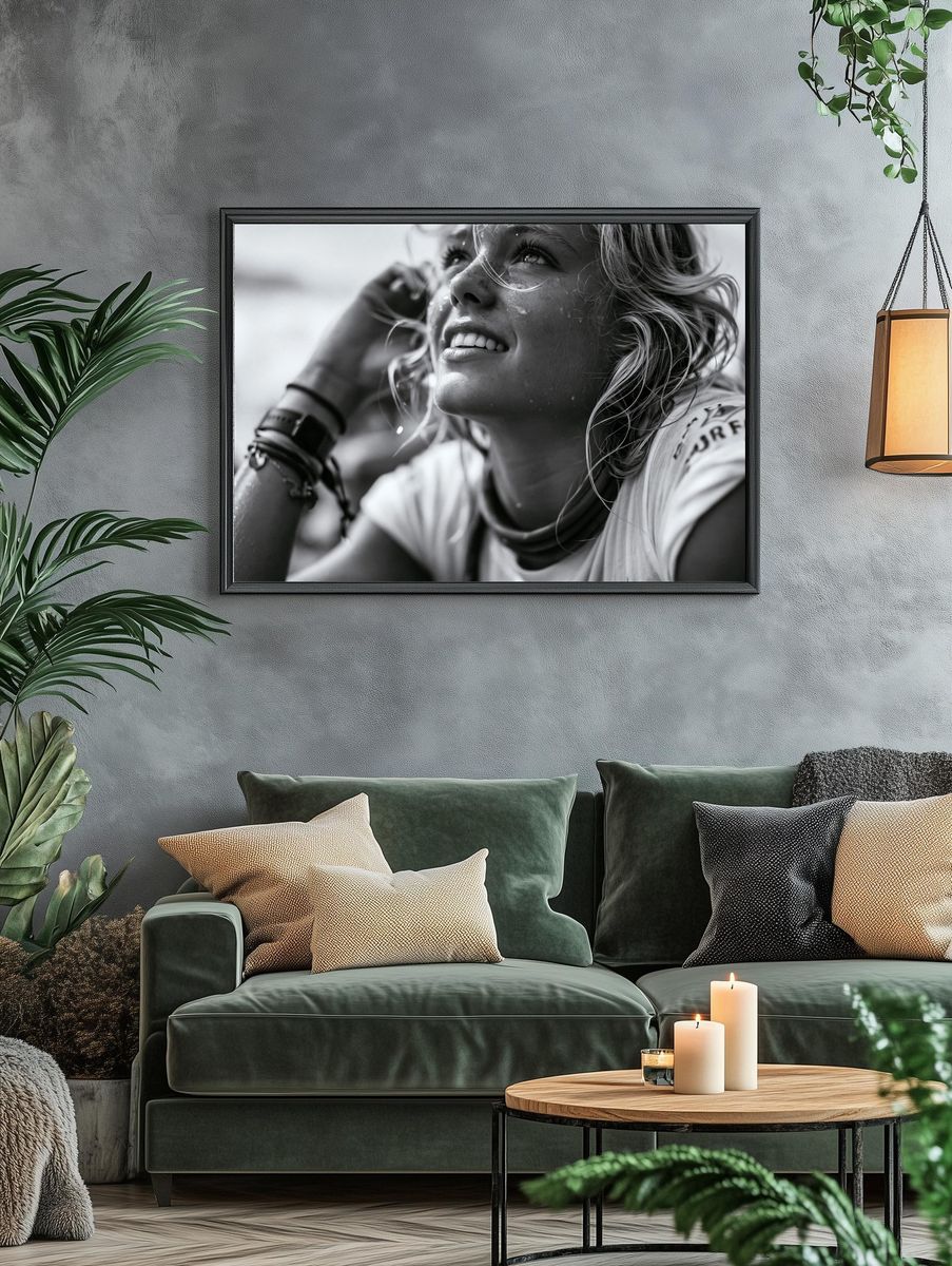 Surf Portrait Black-White Poster. — room view 4