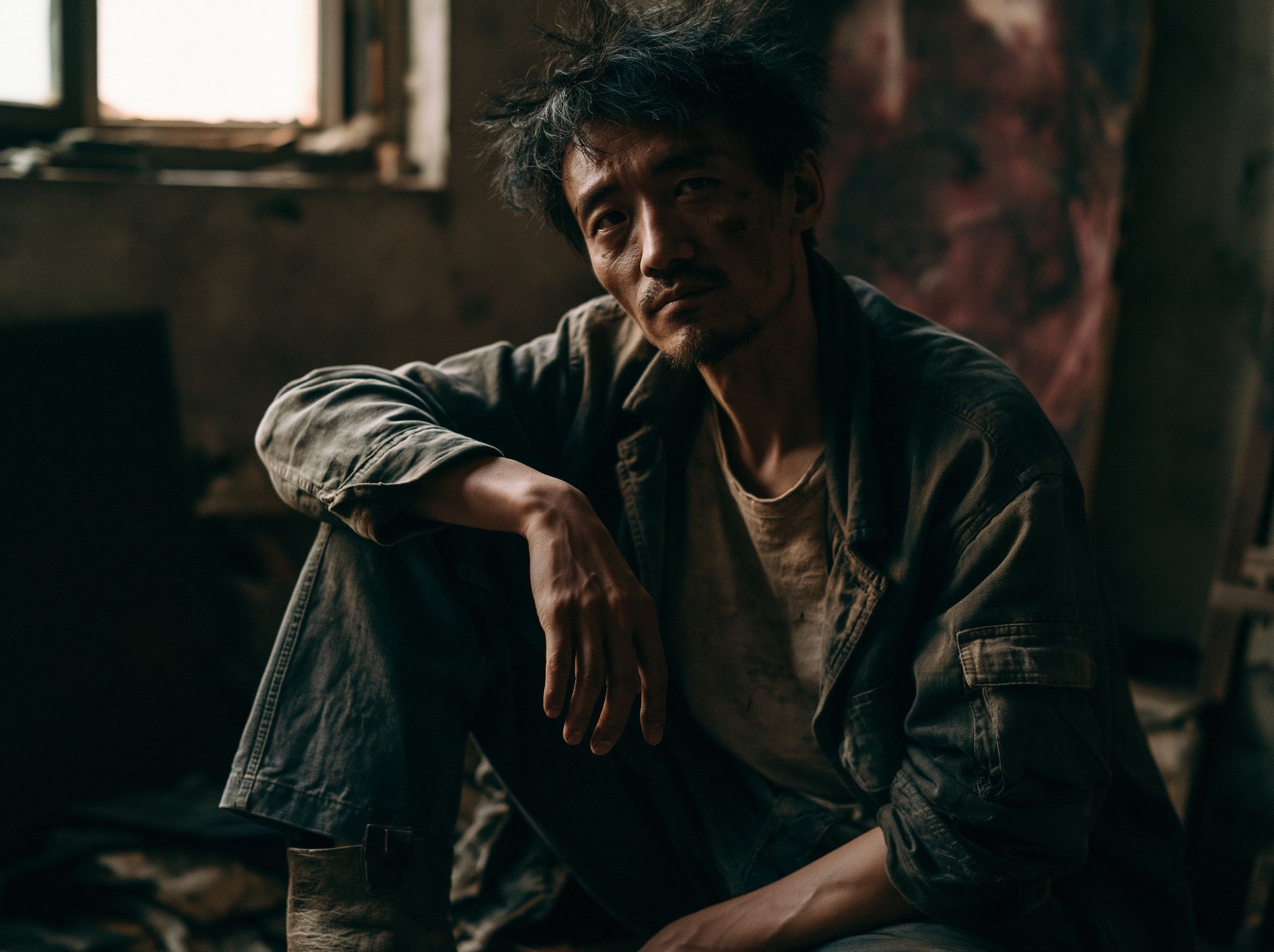 Moody Portrait of a Seated Man Poster. poster detail