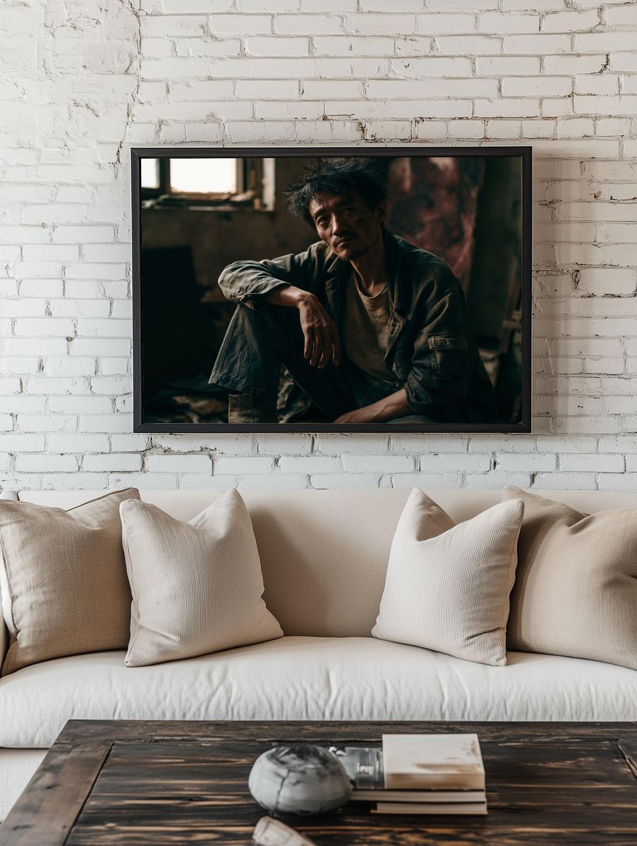 Moody Portrait of a Seated Man Poster. — room view 1