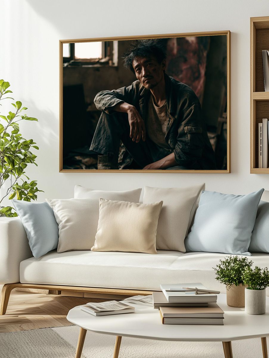 Moody Portrait of a Seated Man Poster. — room view 2
