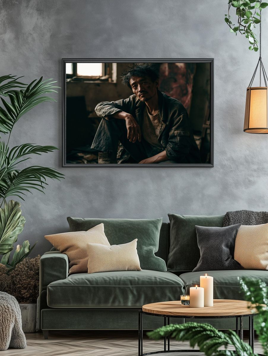 Moody Portrait of a Seated Man Poster. — room view 4