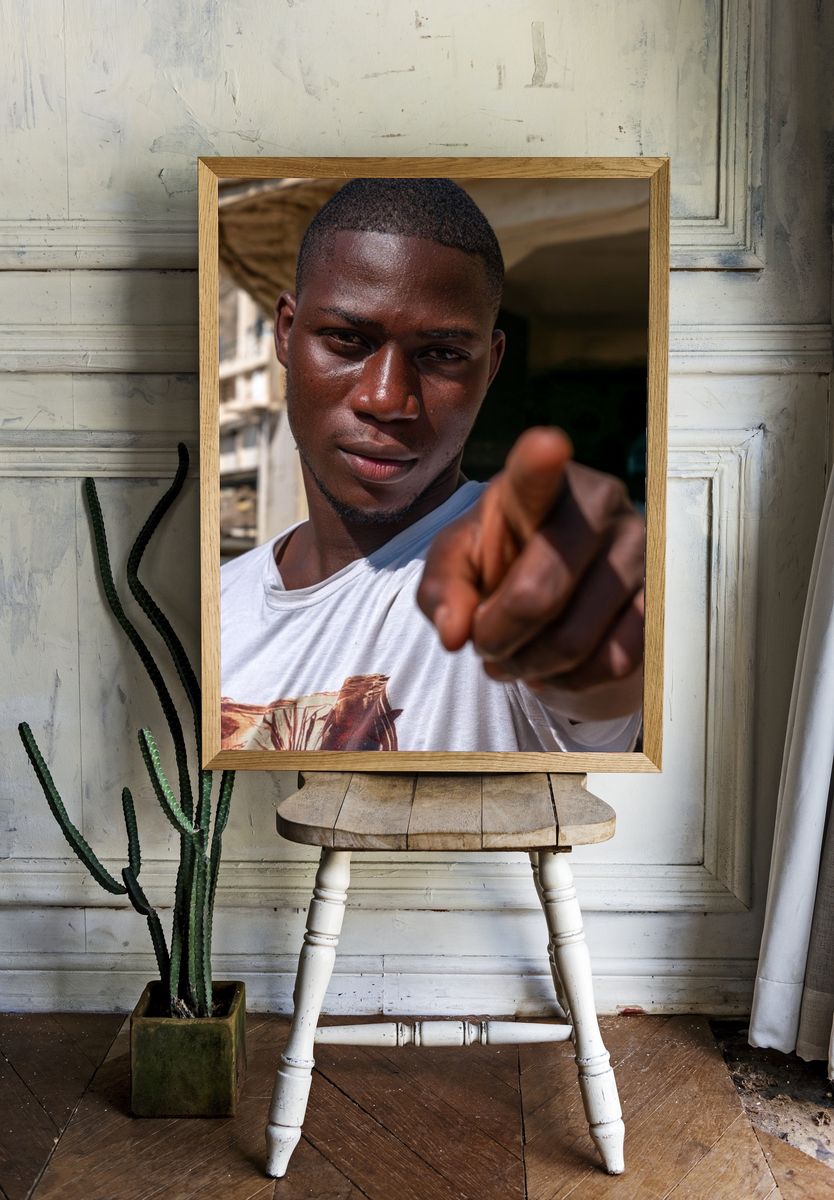 Pointing Portrait Photography Poster. — room view 1